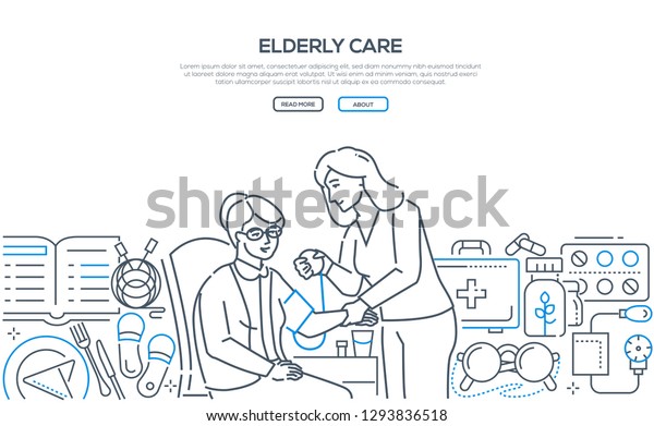 Elderly Care Modern Line Design Style Stock Vector Royalty Free