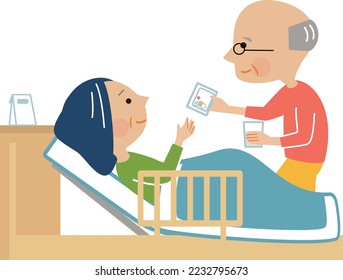 Elderly care Senior couple family care illustration material