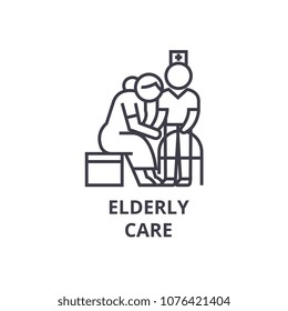 elderly care thin line icon, sign, symbol, illustation, linear concept, vector 