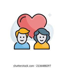 Ilustración de diseño del icono de contorno relleno del vector de cuidado de personas de edad avanzada. Archivo EPS 10 sobre fondo blanco