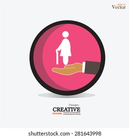 elderly care vector.hand with old man.vector illustration.