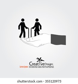 elderly care vector.hand with old man.vector illustration.