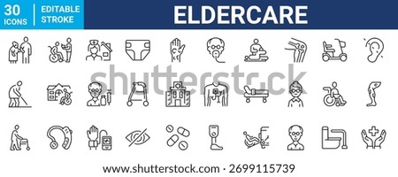 Elderly care web icon set. nursing home, assisted living, home nurse. Elderly