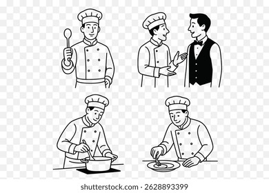 Elderly Caregiver Line Art Illustration Set – Support, Assistance Senior Interaction