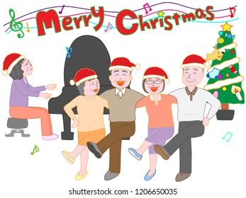 The elderly celebrate Christmas by dancing and singing.
