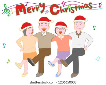 The elderly celebrate Christmas by dancing and singing.
