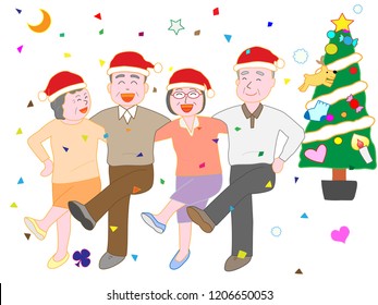 The elderly celebrate Christmas by dancing and singing.
