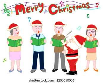 The elderly celebrate Christmas by dancing and singing.
