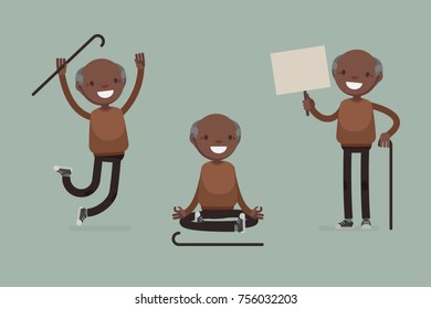 Elderly character set: Vector illustration of senior man in casual cloth.
