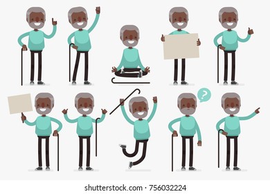 Elderly character set: Vector illustration of senior man in casual cloth.