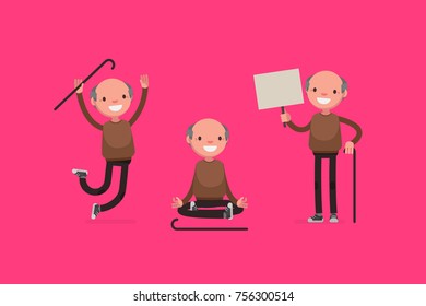 Elderly character set: Vector illustration of senior man in casual cloth.