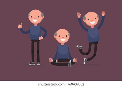 Elderly character set: Vector illustration of senior man in casual cloth.