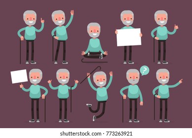 Elderly character set: Vector illustration of senior man in casual cloth.