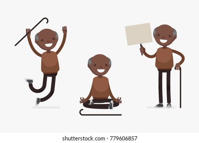 Elderly character set: Vector illustration of senior man in casual cloth.