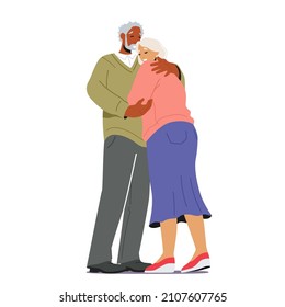 Elderly Characters Love, Aged Couple Man and Woman Hug, Embrace. Happy Aged People Relationship, Old Characters Dating, Romantic Loving Feelings, Emotions, Romance. Cartoon Vector Illustration