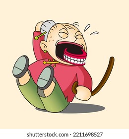 Elderly Chinese Woman falling in cartoon style. Vector Illustration. 