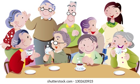 Elderly conversation in the tea room