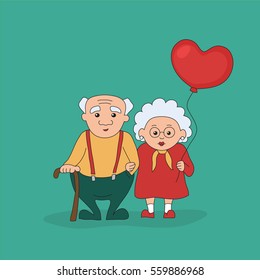 elderly couple with a balloon vector illustration