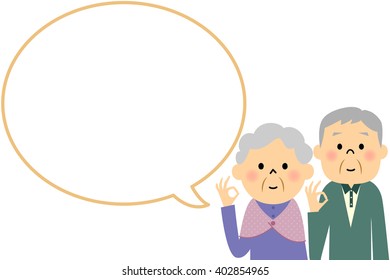 Elderly couple with blank text bubble,Balloon