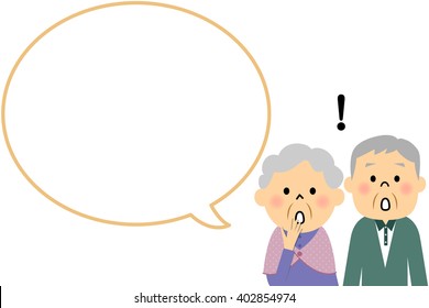 Elderly couple with blank text bubble,Balloon