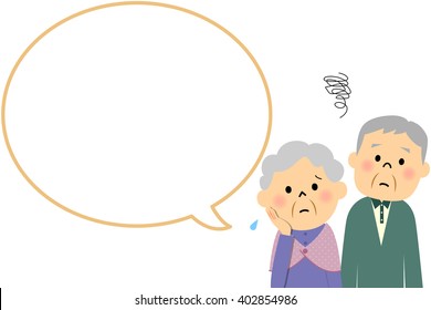 Elderly couple with blank text bubble,Balloon