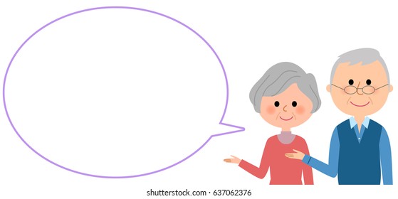 Elderly Couple With Blank Text Bubble,Balloon