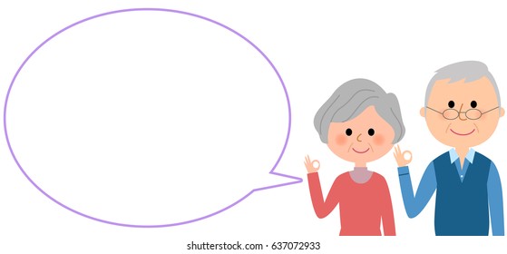 Elderly Couple With Blank Text Bubble,Balloon