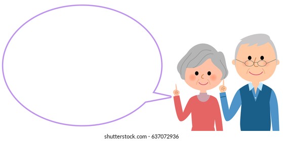 Elderly Couple With Blank Text Bubble,Balloon