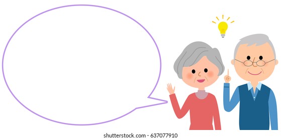 Elderly Couple With Blank Text Bubble,Balloon