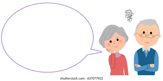 Elderly Couple With Blank Text Bubble,Balloon