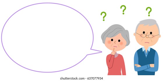 Elderly Couple With Blank Text Bubble,Balloon