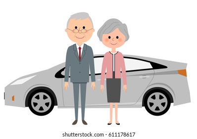 Elderly couple and car