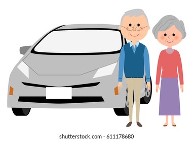 Elderly couple and car