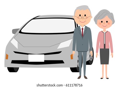 Elderly couple and car