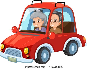 Elderly couple in a car illustration