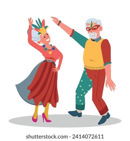 elderly couple in carnival costumes, people enjoying carnival. vector illustration with isolated background