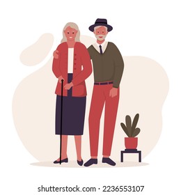 Elderly couple cartoon characters vector set. Illustrations for websites, landing pages, mobile apps, posters and banners. Trendy flat vector illustration