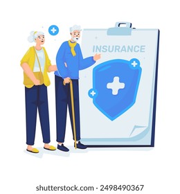 Elderly couple character, Senior life insurance protection, Vector illustration