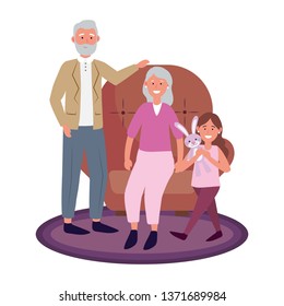 elderly couple with child