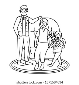elderly couple with child black and white
