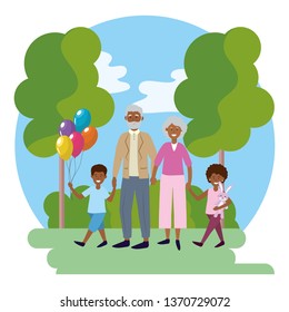 elderly couple with children