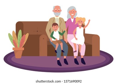 elderly couple with children