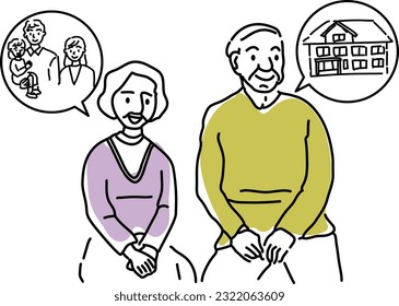 elderly couple consult about inheritance hand drawing illustration, vector