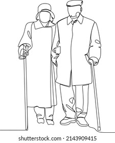 Elderly Couple Continuous Line Art Drawing Stock Vector (Royalty Free ...