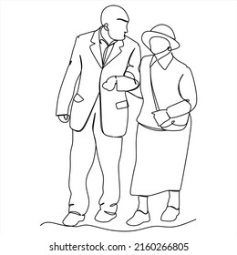 Elderly Couple Continuous Line Art Drawing Stock Vector (Royalty Free ...