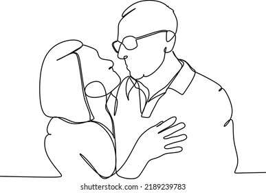 Elderly couple in continuous line art drawing style. Romantic elderly couple. Old grandfather and grandmother. Continuous one line drawing. Happy grandparents isolated on white background.