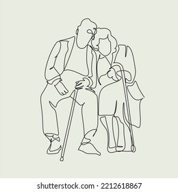 Elderly couple in continuous line art drawing style  Set 3 line art minimalist posters old couple  Minimalist black linear sketch isolated white background  Vector illustration