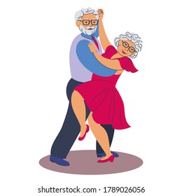 Elderly couple dancing tango. Vector illustration cartoon style