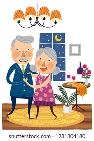 Elderly couple dancing together