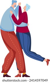 Elderly couple dancing together happily. Senior man and woman enjoying dance. Love and romance in old age vector illustration.